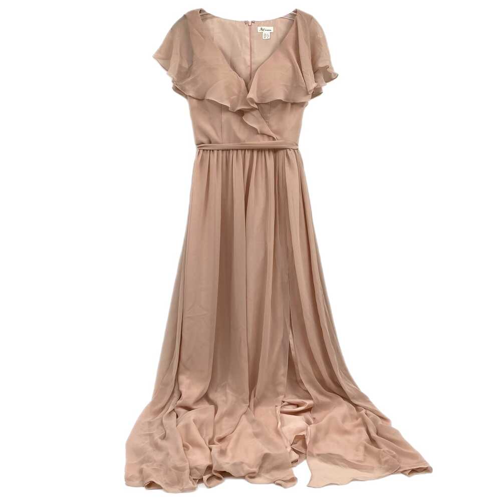 AW. Bridal Pink Maxi Dress Ruffle Sleeve V-Neck Zip | Womens 0